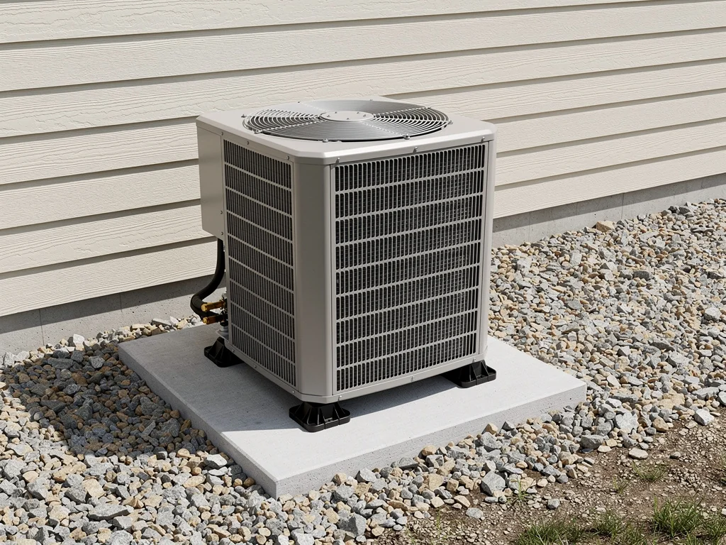 Groupe extérieur de climatisation posé au sol sur plots antivibratiles